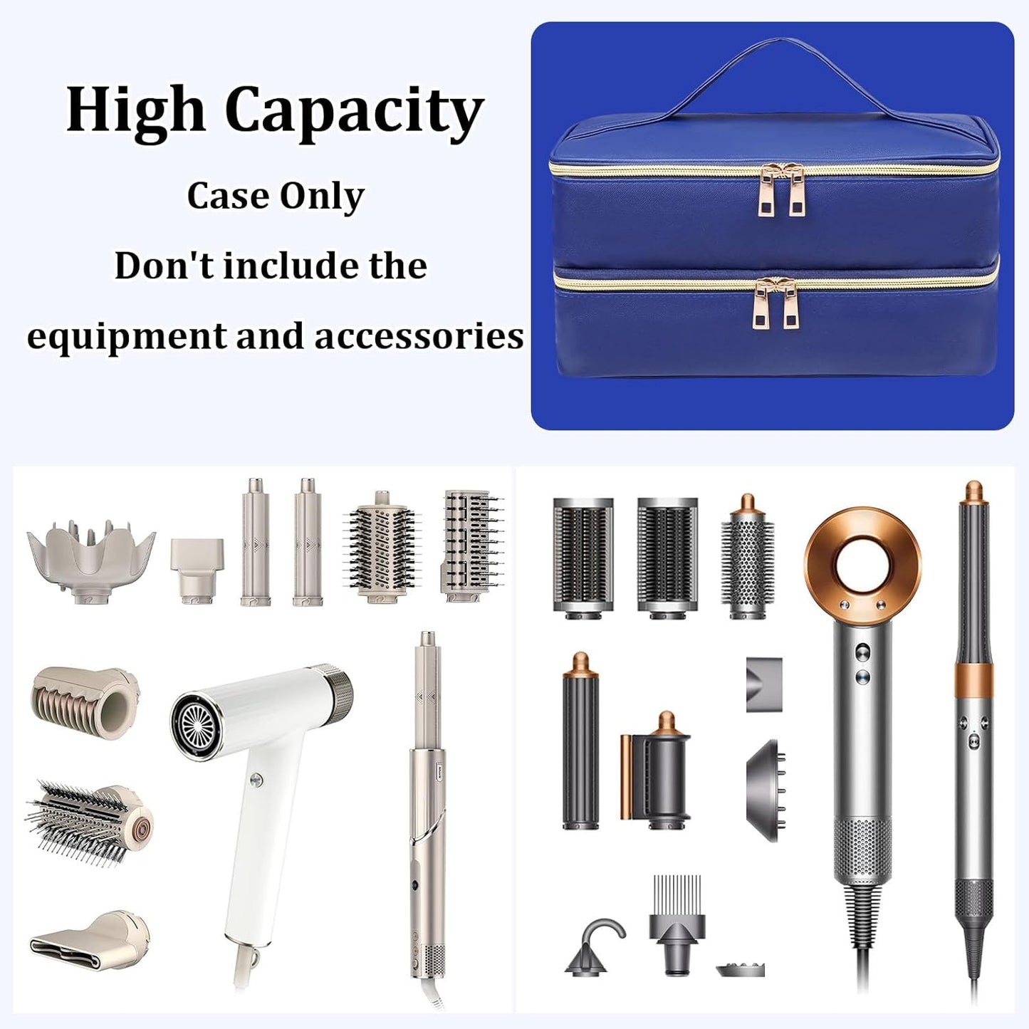 Shark Flex Style Travel Case - Double Layer Waterproof Organizer for Hair Dryer Attachments (Dianthus White)
