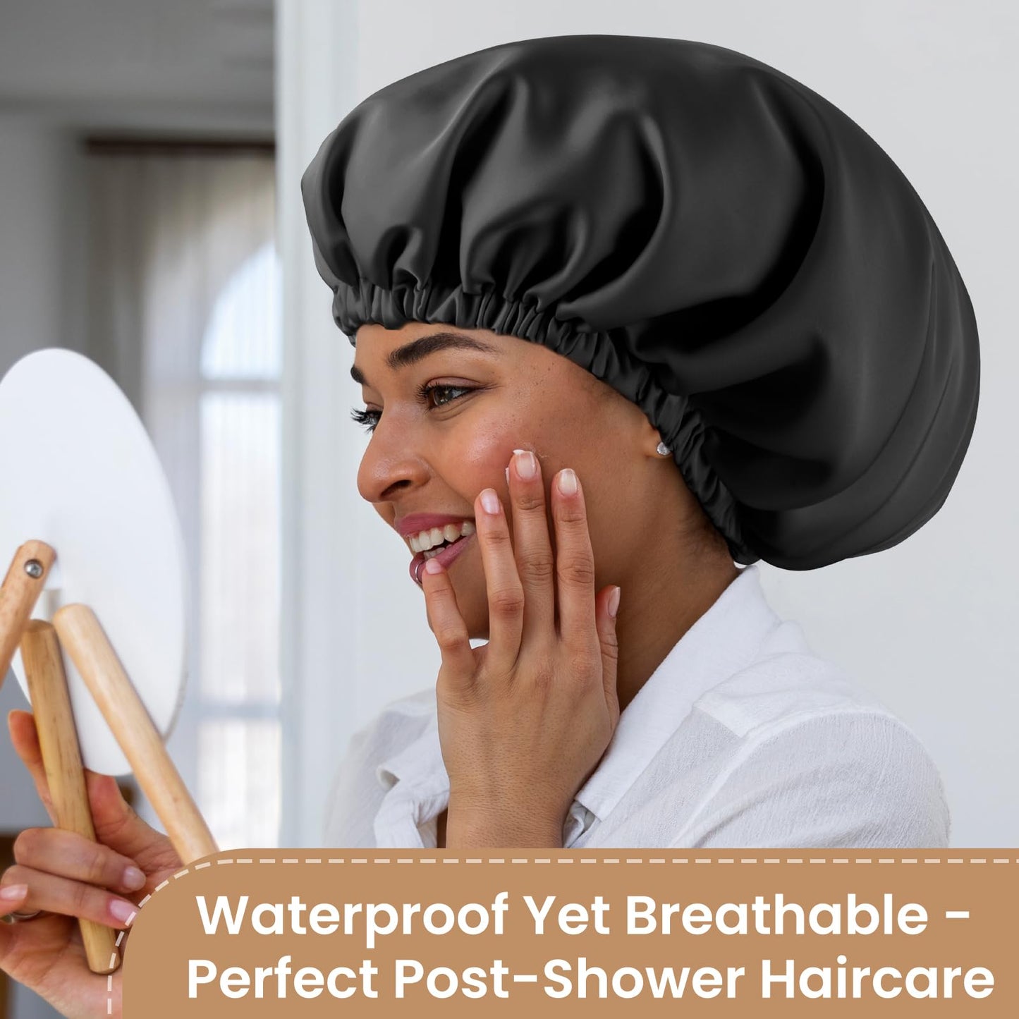Adjustable Silk Satin Shower Cap - Sleep Hair Protector Prevents Frizz Breakage for Women Curly Natural Hair
