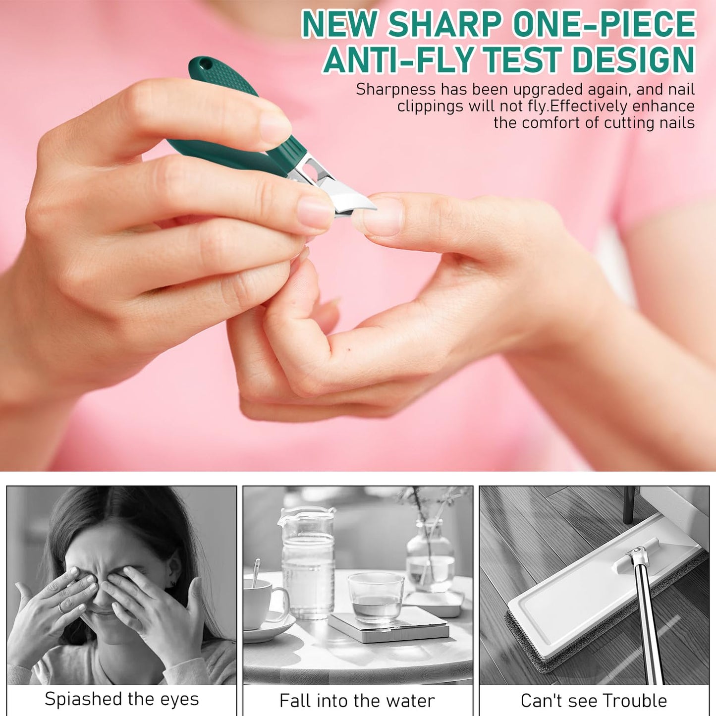 3Pcs Eagle Beak Beveled Nail Clippers,Wide Jaw Opening Anti-Splash Slanted Nail Clipper,Edge Nail Clippers,Long Handle Wide Jaw Opening Anti-Splash Slanted Nail Clipper for Men Women