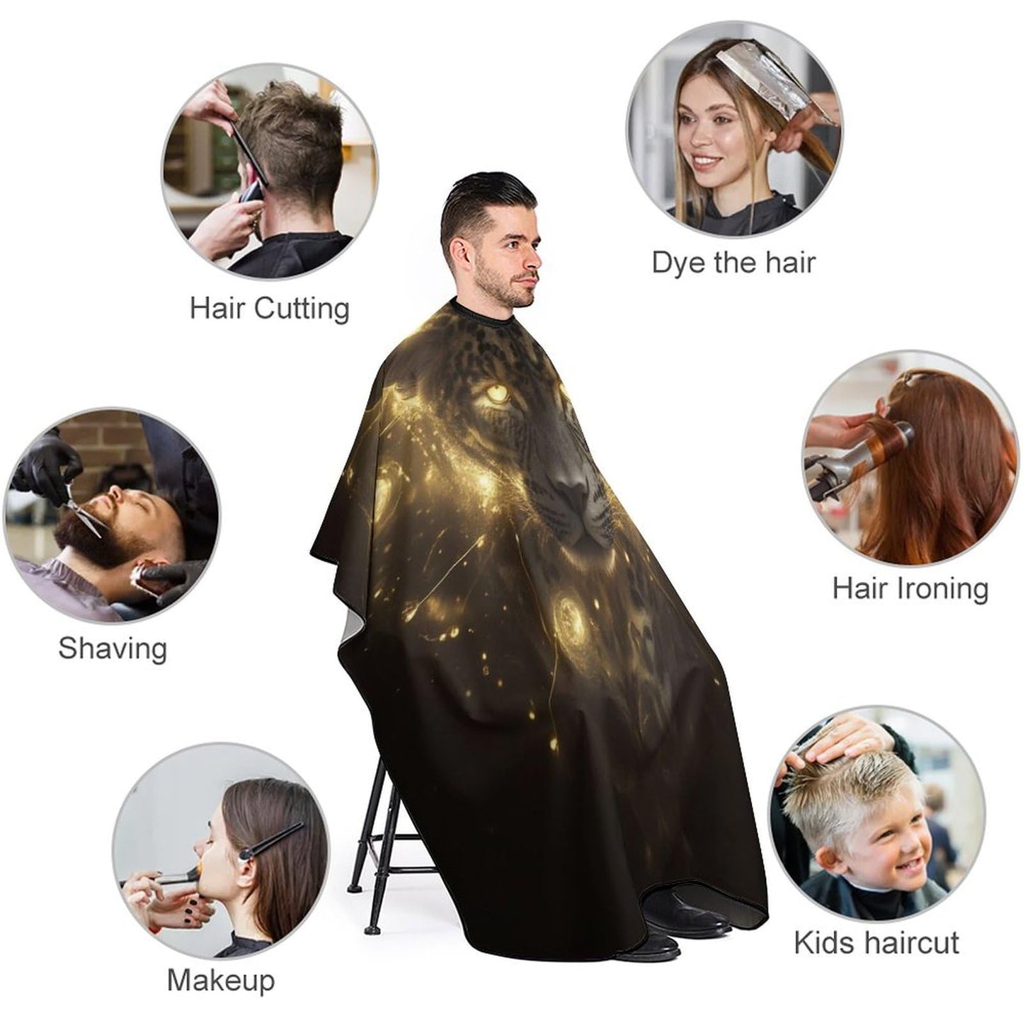 Universe Space Gold Galaxy Tiger Art Salon Cape Hair Dress Apron Cloak - Adjustable Dyeing Salon Apron for Styling Hair Cut Hairdresser, Easy Clean