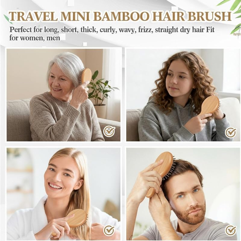 FoldTier 50-Piece Mini Bamboo Hair Brush Set - Travel Paddle Hairbrushes