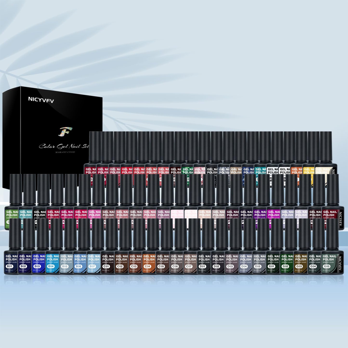 NICYVFV 38 PCS Gel Nail Set, 32 Colors Gel Polish Set Neon Pastel Shades, with Gold Silver Glitter and Glossy Matte Top Coat, Base Coat Builder gel, for Women Gift Kit