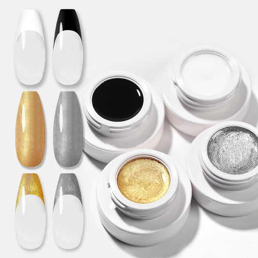 4 Colors Gel Paint for Nails Art Set, White Black Gold Silver Painting Gel for Nail Art Gel Polish Design UV LED for DIY & Nail Salon