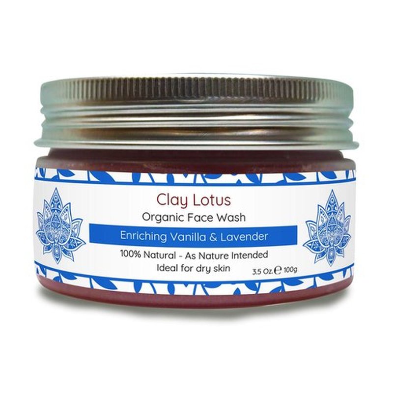 Clay Lotus Organic Face Wash - Hydrating Cleanser for Dry, Mature Skin. Anti-aging, Natural Formula for Reduced Wrinkles and Restored Radiance- Vegan and Moisturizing- For Women & Men