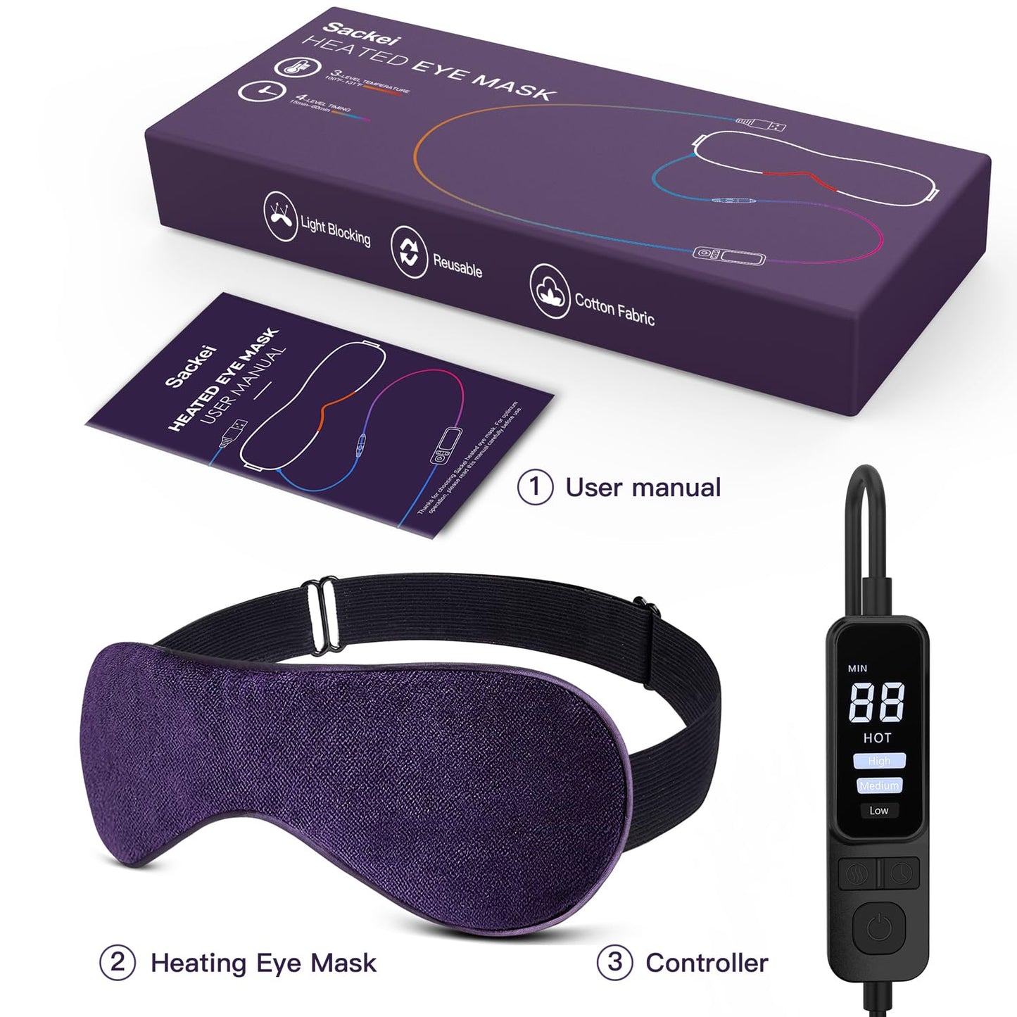 Packve Heated Eye Mask for Dry Eyes with Temperature & Timer Remote, Eye Warm Compress Mask to Unclog Glands Eye Heating Pad for Women Men Relieve Blepharitis, Chalazion, MGD, Stye Syndrome; Purple