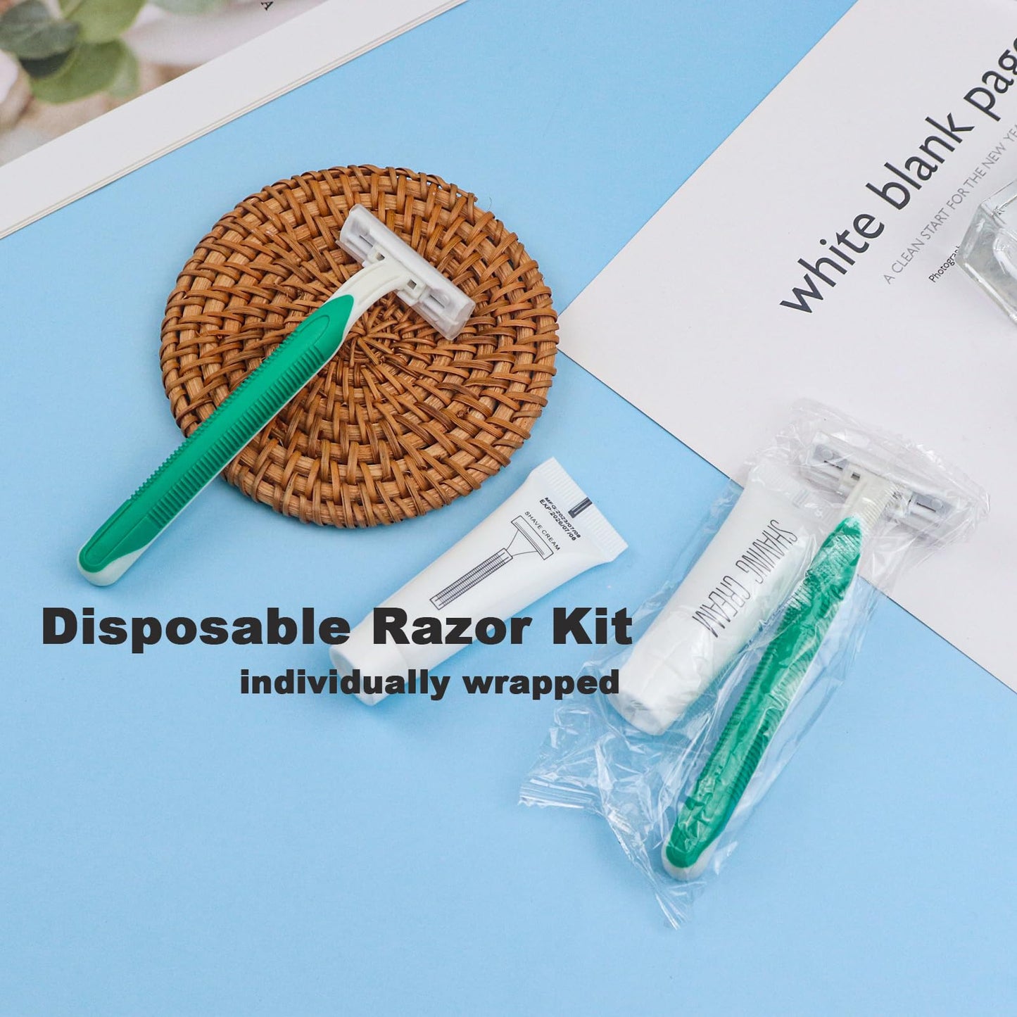 Disposable Razors in Bulk Pack of 60,Green Disposable Shaving Razors Individual Wrapped Twin Blade Bulk Disposable Razors with Clear Cap and 10g Shaving Cream for Homeless,Hotel,Travel,Charity,Shelter