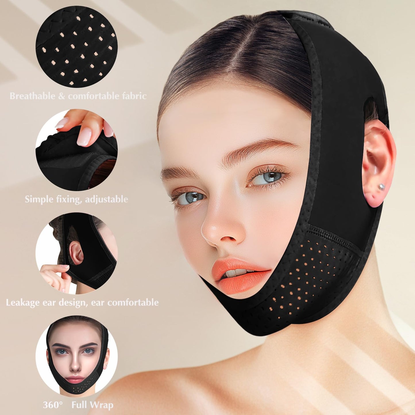 Beiskll Reusable V Line Lifting Mask with Chin Strap, V Shaped Face Mask for Sagging, Jaw Exerciser (Black)