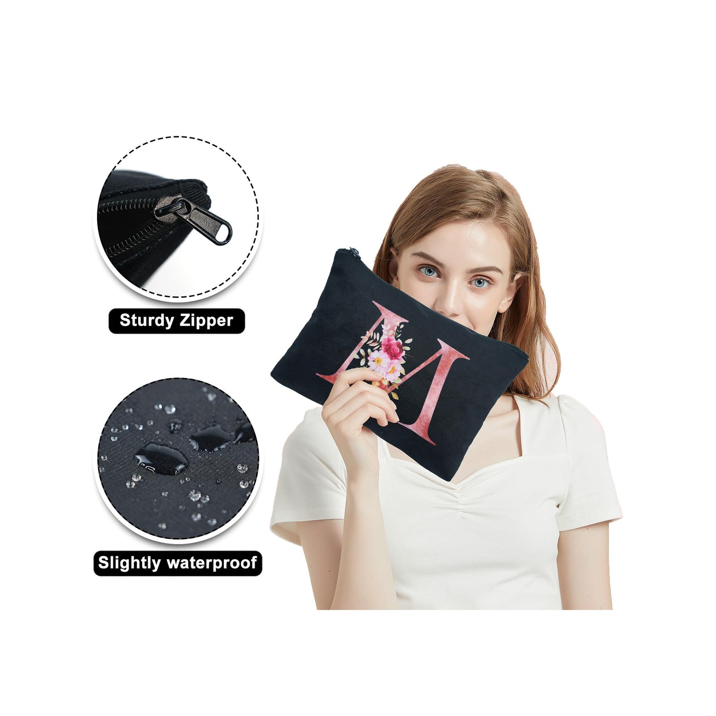 Makeup Bag Personalized Gifts for Women Monogram Flower Velvet Cosmetic bag for Birthday Gift Mom Friends Sister C