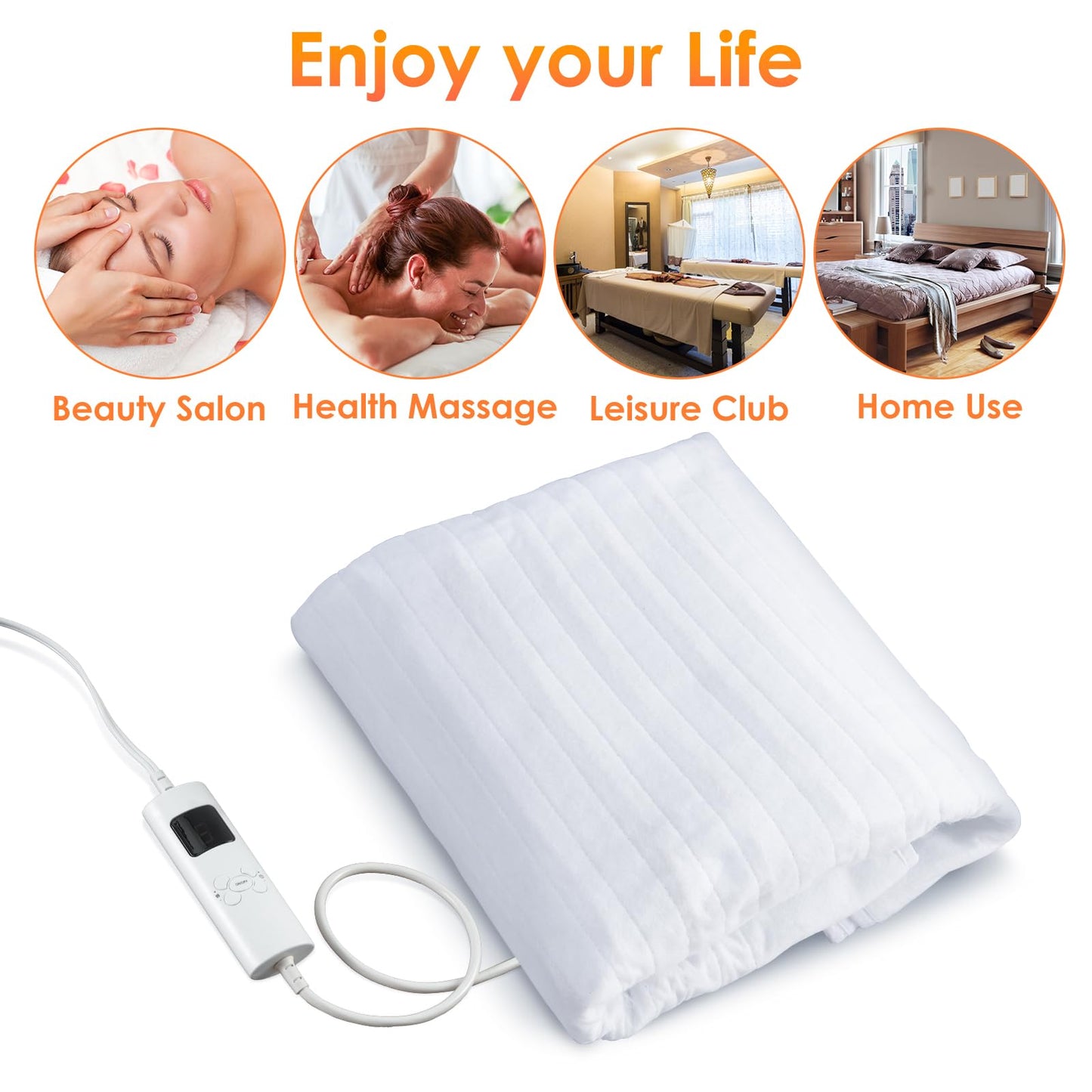 Massage Table Warmer Pads 9 Heat Settings Electric Heating Pad (72.8" x 30"), Digital Heat Control Pad, Heated Mattress Pad w/Overheat Protection for Massage Bed & Spa,White Bed Warmer