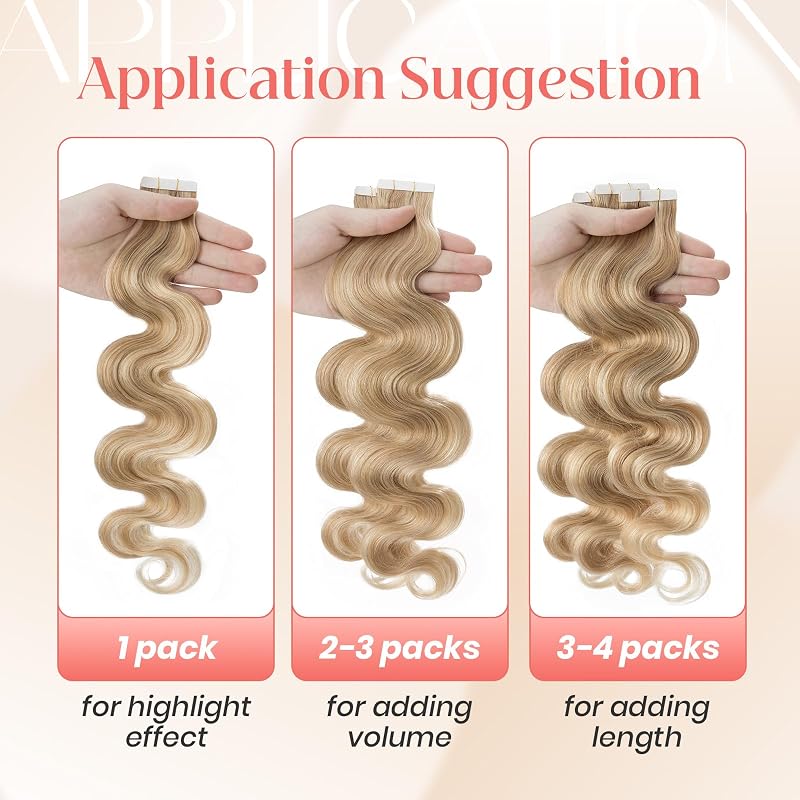 Human Hair Tape-In Extensions 14 Inch Ash Blonde & Bleach Blonde 20pcs 40g - Remy wavy