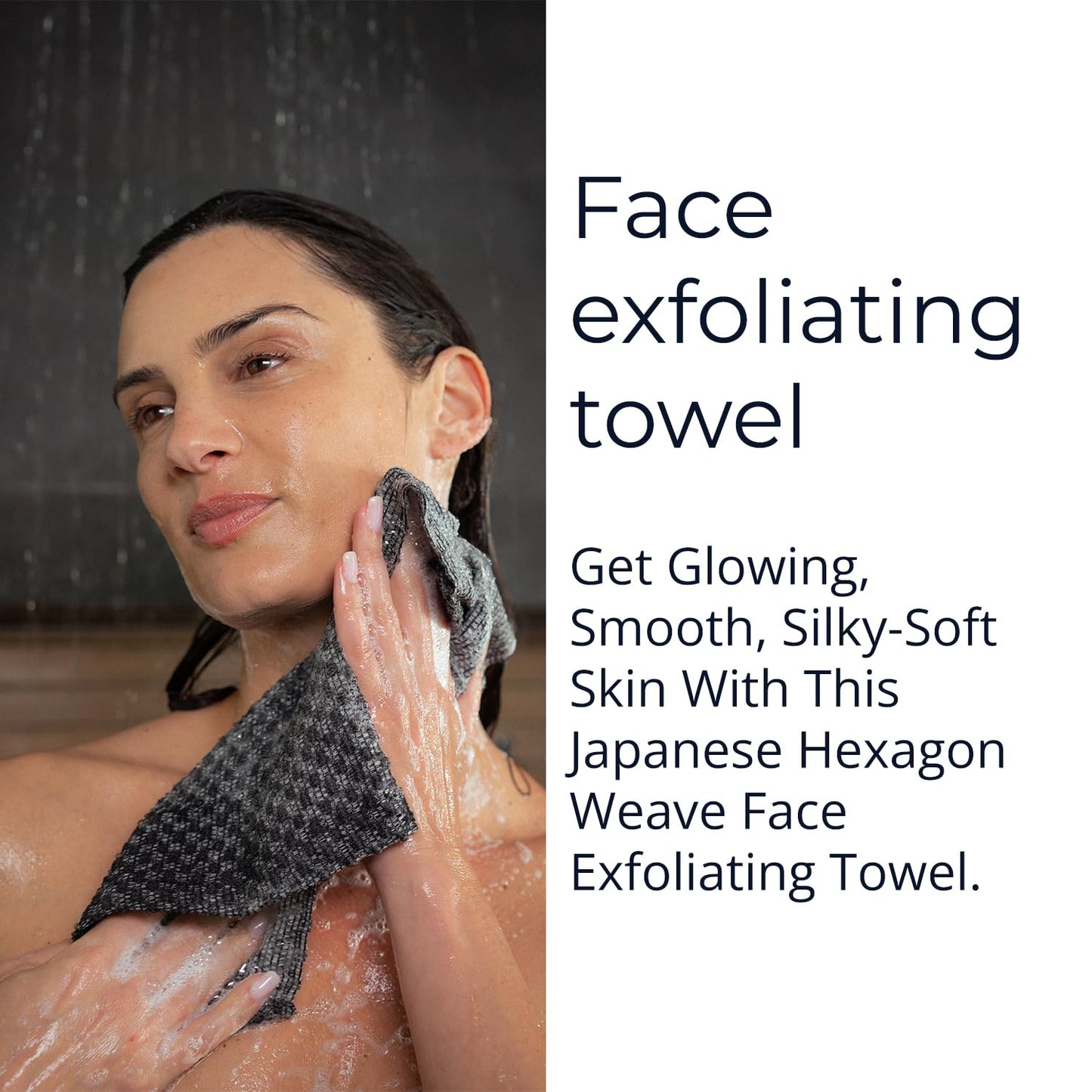 Sima Brand Exfoliating Washcloth Face & Body Scrub Towel - Japanese Exfoliating Towel with Hexagon Fibers, Exfoliating Body Scrubber with 2 Sides for Scrubbing & Washing (27cm x 35cm)