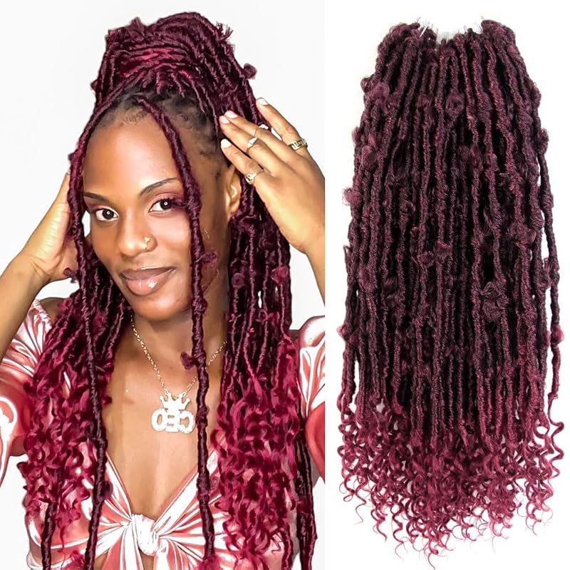 Butterfly Locs Crochet Hair with Curly Ends 18 Inch – Ombre Burgundy, 6 Packs
