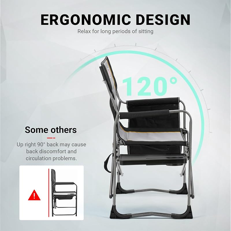 Overmont 2 Pack Folding Camping Chairs with Side Tables - 400 lb Capacity, Black/Gray (Variation: Blackgrey+2)