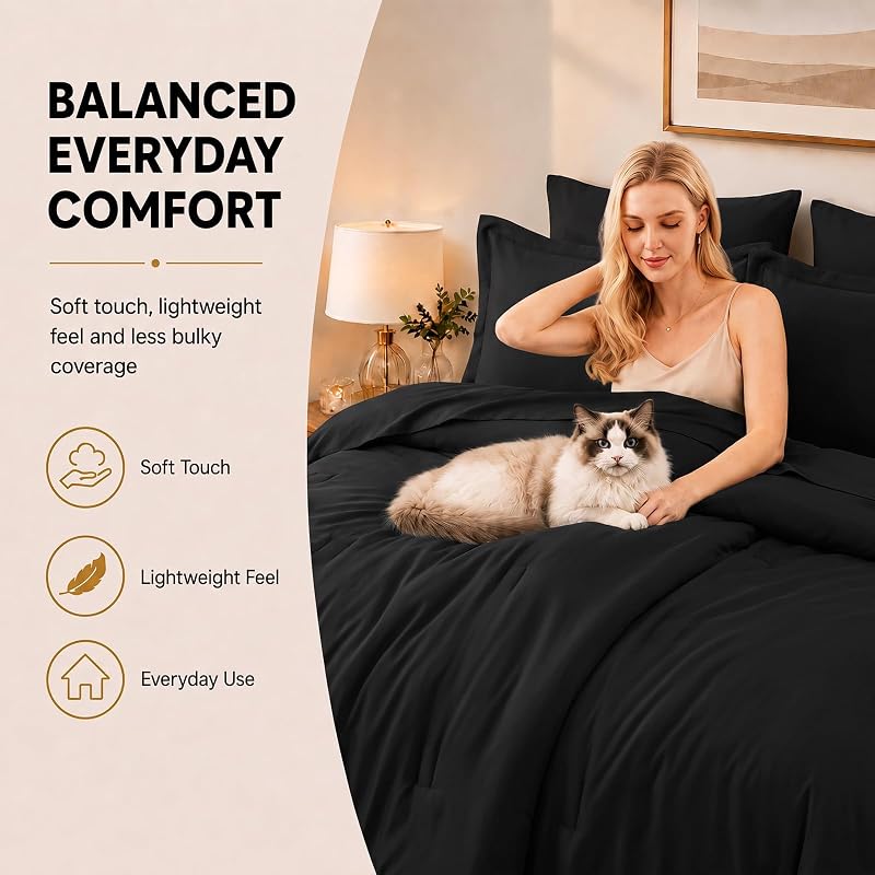 Oversized King Comforter Set Black - 7-Piece Bed in a Bag, CozyLux Variation: Black+Oversized King