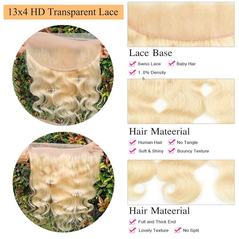 613 Blonde 13x4 Lace Frontal Body Wave Human Hair 12in - Pre Plucked Natural Hairline 150% Density