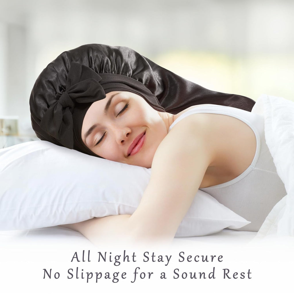 ROYBENS Long Bonnet Satin Hair Silk Bonnet for Sleeping Women, Silky Bonnets for Women with Tie Band, Sleep Cap for Braids Curly Hair