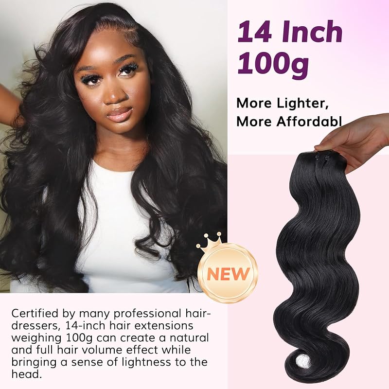 IDN Beauty 14 Inch 100g Natural Black Seamless Clip-In Hair Extensions - 7pcs Ultra-Thin PU Weft