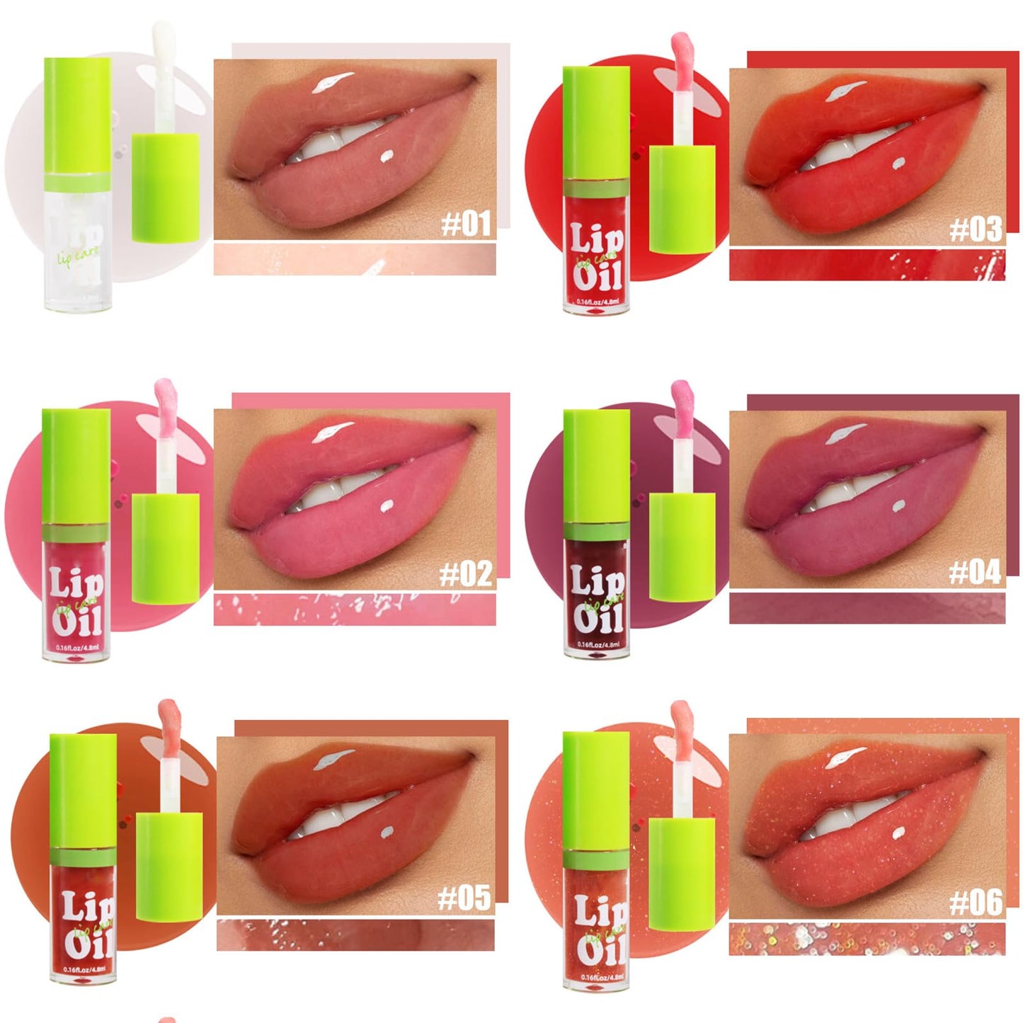 Yeuxtty 6PCS Fat Oil Lip Gloss,Big Brush Head Hydrating Transparent Lip Glow Oil for Women Moisturizing Tinted Lip Plumper Gloss