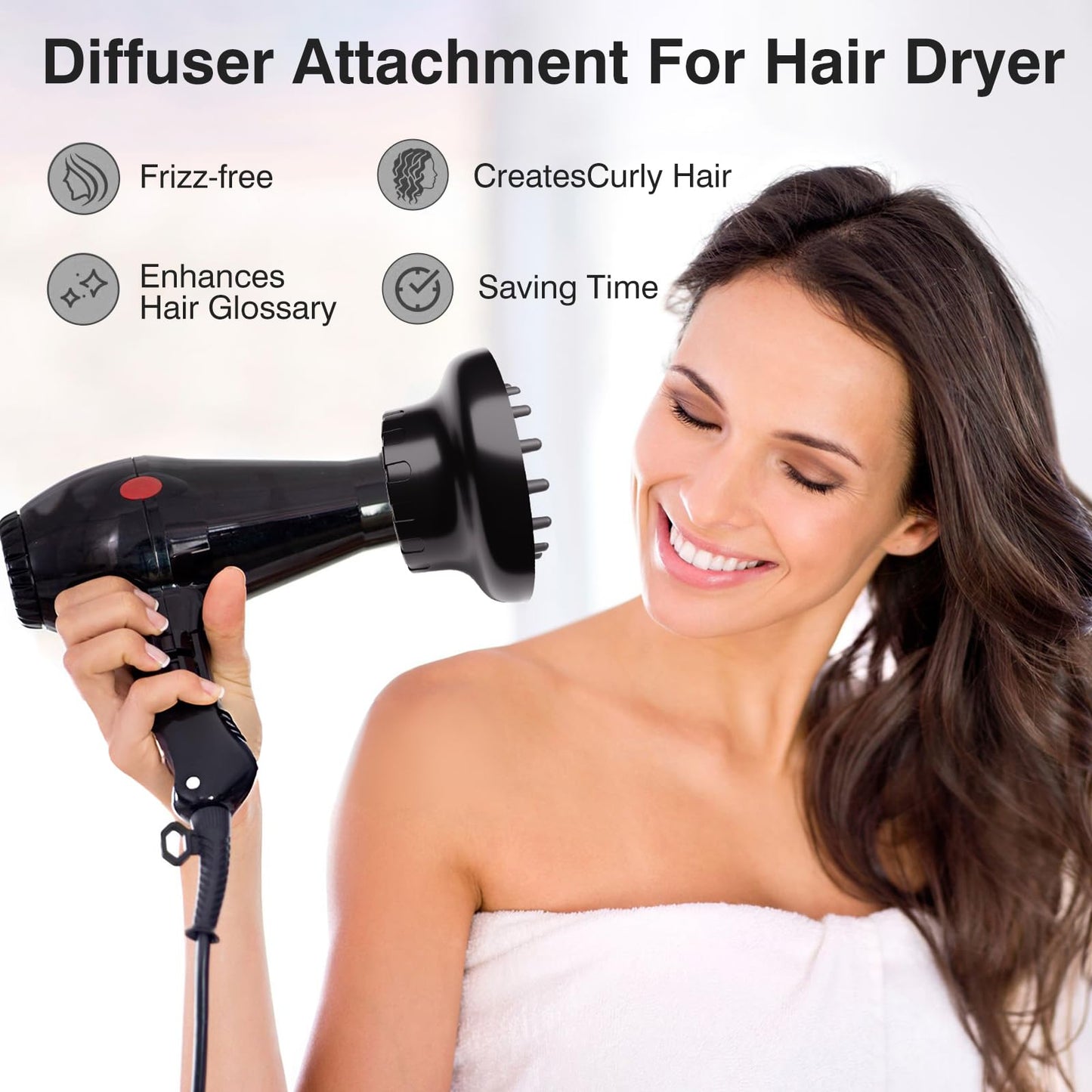 Hair Diffuser, Diffuser Attachment for Hair Dryer, Hair Diffuser for Curly Hair, Universal Diffuser for 1.4-2.6" Hair Blow Dryer Long Thick Curly Wavy Hair, Hair Attchment for Women, Black
