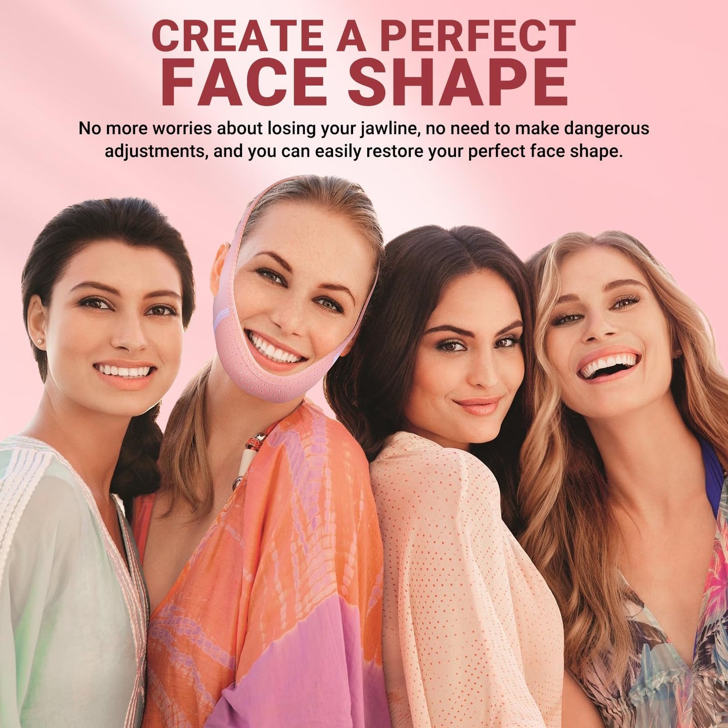 Juskaa Reusable V Line Lifting Mask with Chin Strap for Sleeping,Face Lift Prevent Sagging, Jaw Exerciser,Light Pink,M