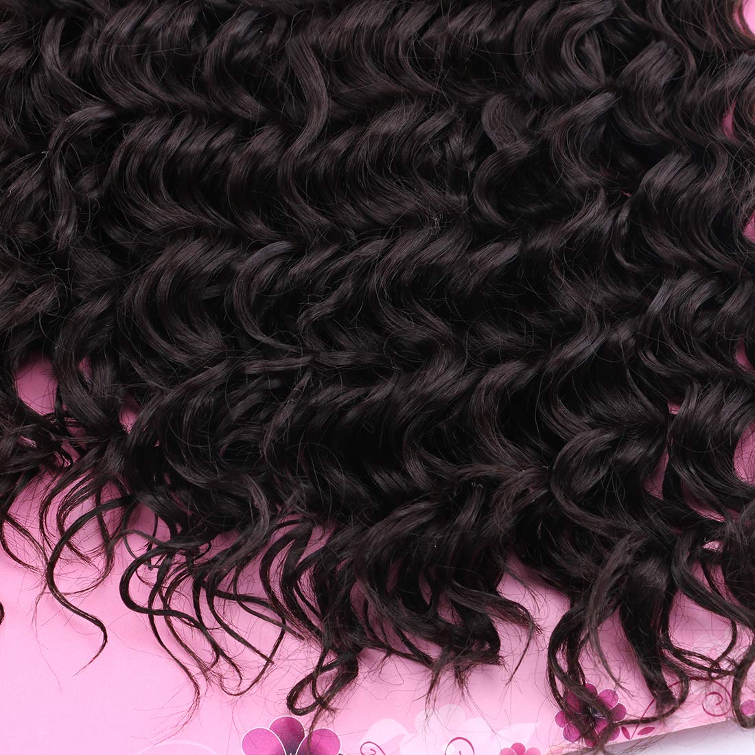 FRELYN Deep Wave Curly Synthetic Hair Weave Bundles - Black, 16-20 Inches, 4 Pack