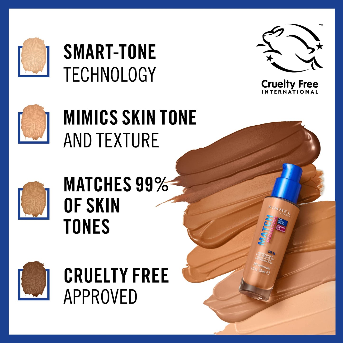 Rimmel London Match Perfection Foundation Spf20 201 Classic Beige 30ml