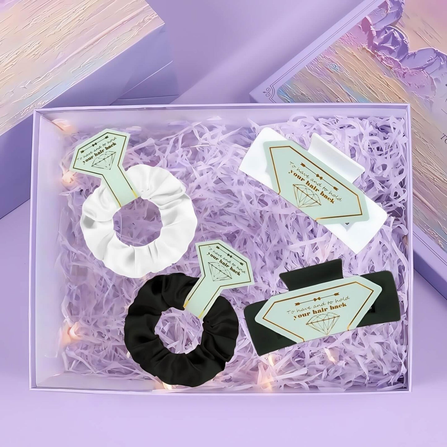 Featch Bridesmaid Proposal Gifts 8pcs Hair Claw Clips & 8pcs Satin Hair Ties Scrunchies Bachelorette Party Bridal Shower Present Good ideas Gift for Wedding Party Favors White&Black