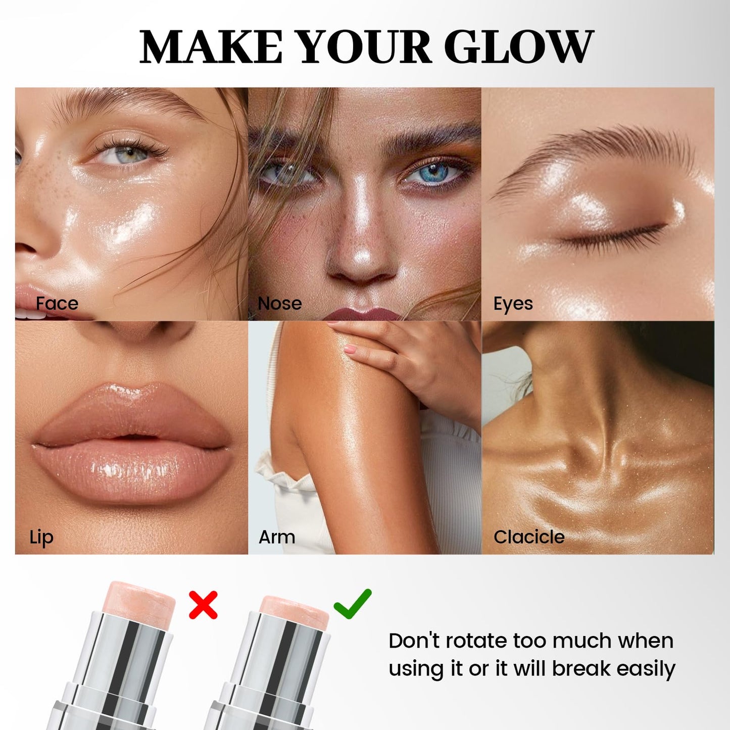 HOSAILY Clear Mermaid Pink Highlighter Stick for Glass Skin, Dewy Finish Radiance Shimmer Watercolor Face Highlighter Balm, Multi-Use Waterproof Dimension Glow Highlighter Contouring Stick Makeup#02