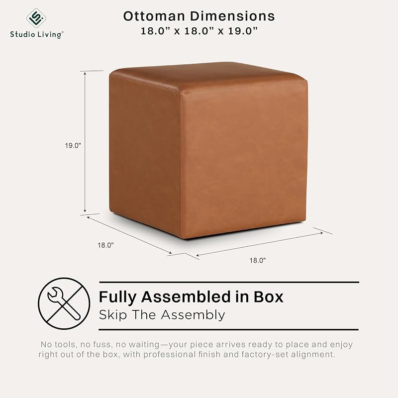 Warren 18-Inch Cube Ottoman with Vegan Leather - Carmel (Variation: Caramel)
