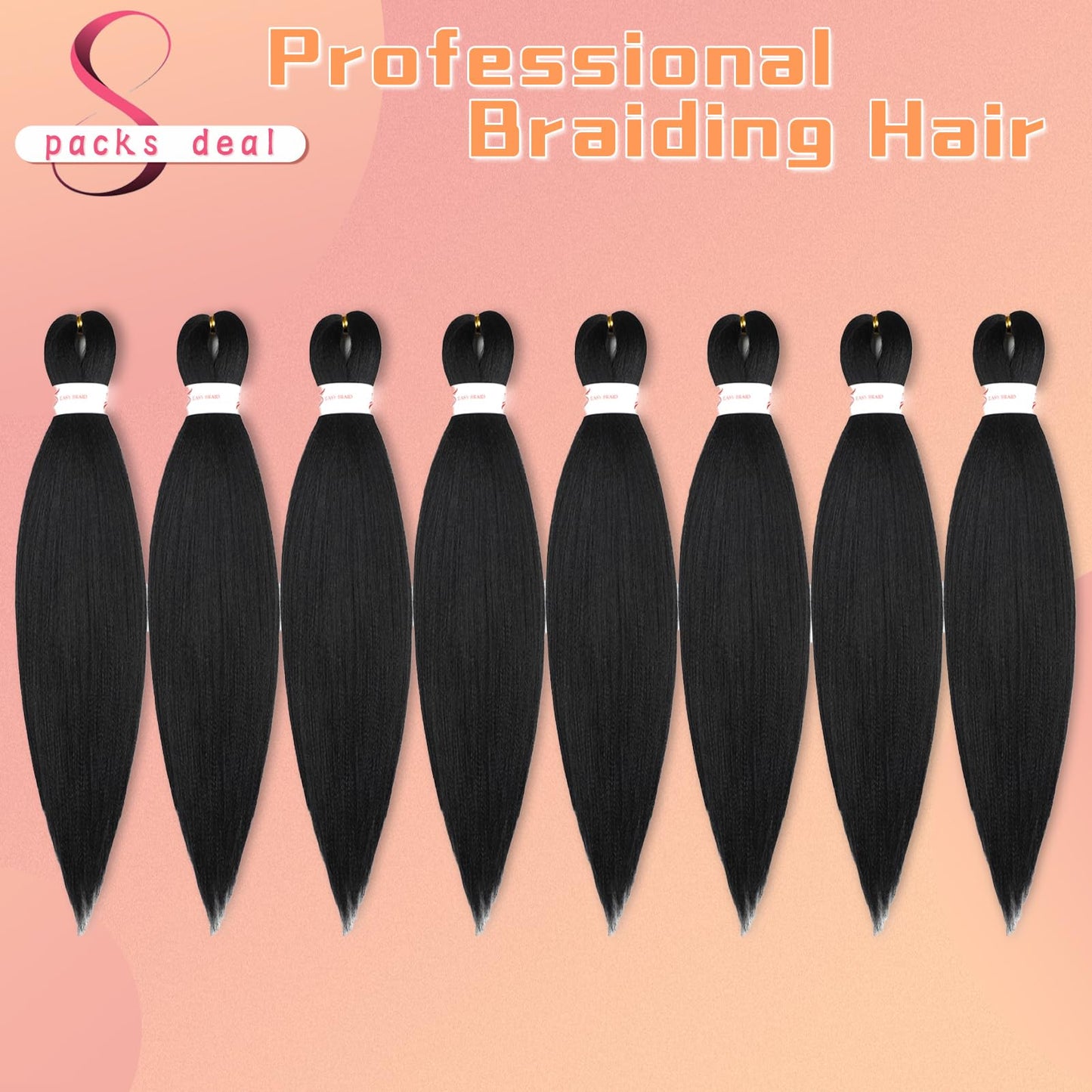 Braiding Hair Pre Stretched 16 Inch 8 Packs Professional Synthetic Braiding Hair for Box Braids/Twists/Crochet Braids No Itch Hot Water Setting Soft Yaki Texture (1B#)