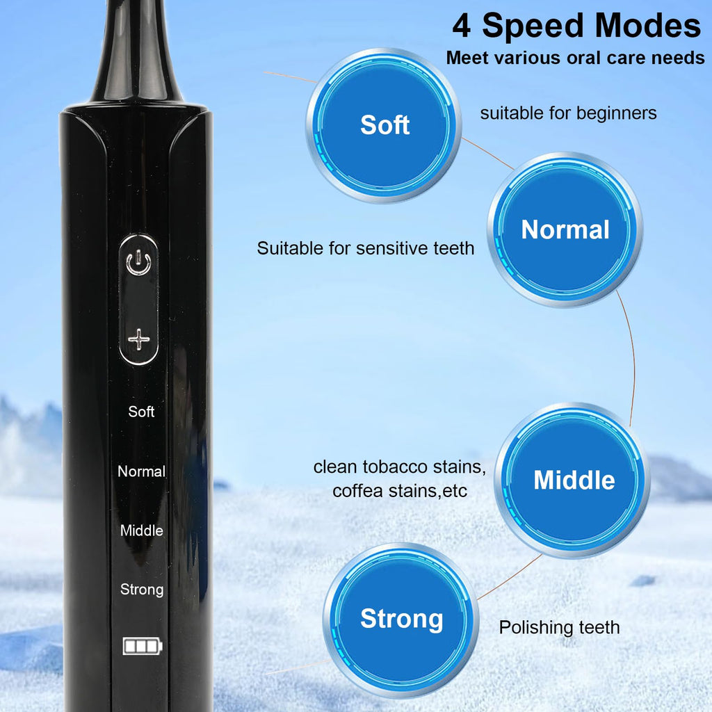 Tooth Polisher and Plaque Remover, Electronic Tooth Polishing Kit for Daily Cleaning Whitening, Rechargeable Dental Teeth Polisher with LED Light, 6 Polish Pastes, 5 Brush Heads, 4 Speed Modes