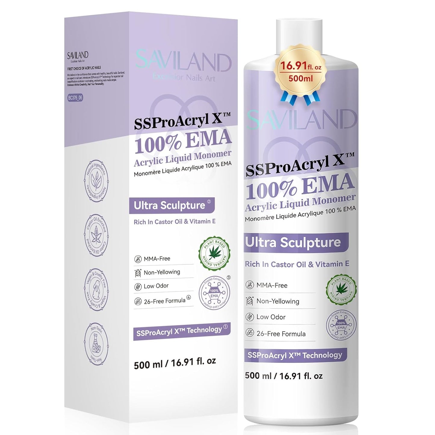 Low Odor Acrylic Nail Monomer - SAVILAND SSPro X Pure EMA, 500ml for DIY Nail Extensions