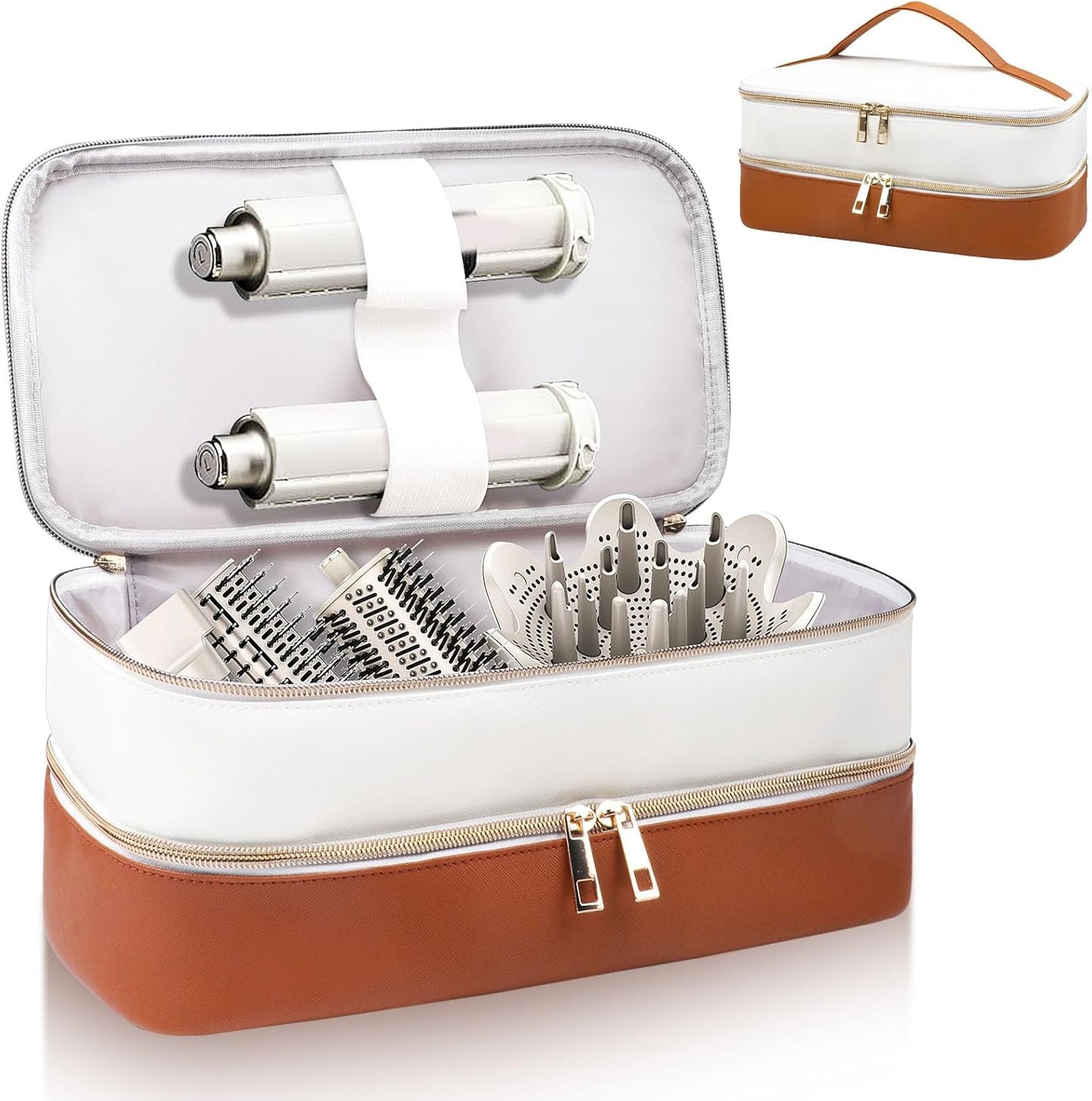 Shark Flex Style Travel Case - Double Layer Waterproof Organizer for Hair Dryer Attachments (Dianthus White)