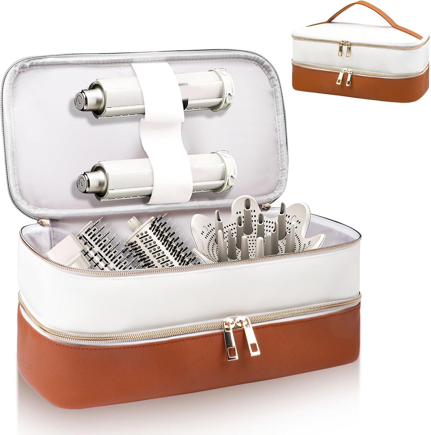 Shark Flex Style Travel Case - Double Layer Waterproof Organizer for Hair Dryer Attachments (Dianthus White)