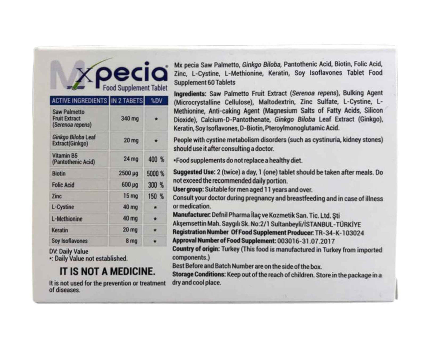 XPECIA FOR MEN ANTI HAIR LOSS DHT BLOCKER NEW HAIR GROWTH FORMULA 60 TABLETS