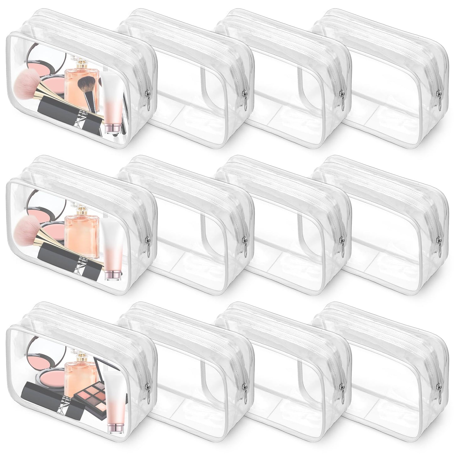 Cptoion 12 PCS Clear Makeup Bags,Clear Toiletry Bag,PVC Clear Cosmetic Bags with Zipper,Portable Transparent Toiletry Bags for Travel Women Men(White,Large)
