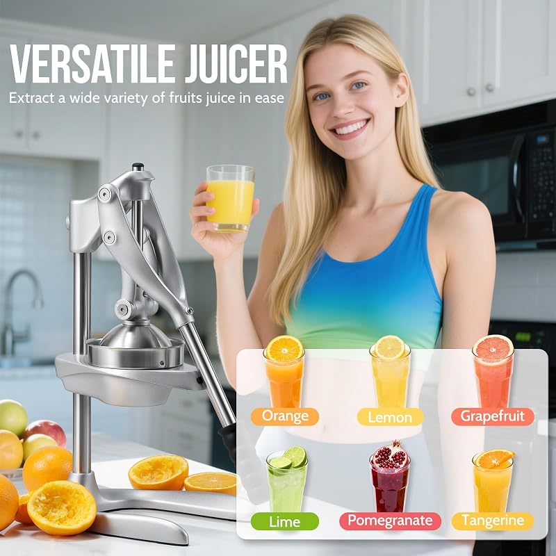 Manual Juicer – Easy Squeeze Stainless Steel Citrus Press with Ergonomic Lever