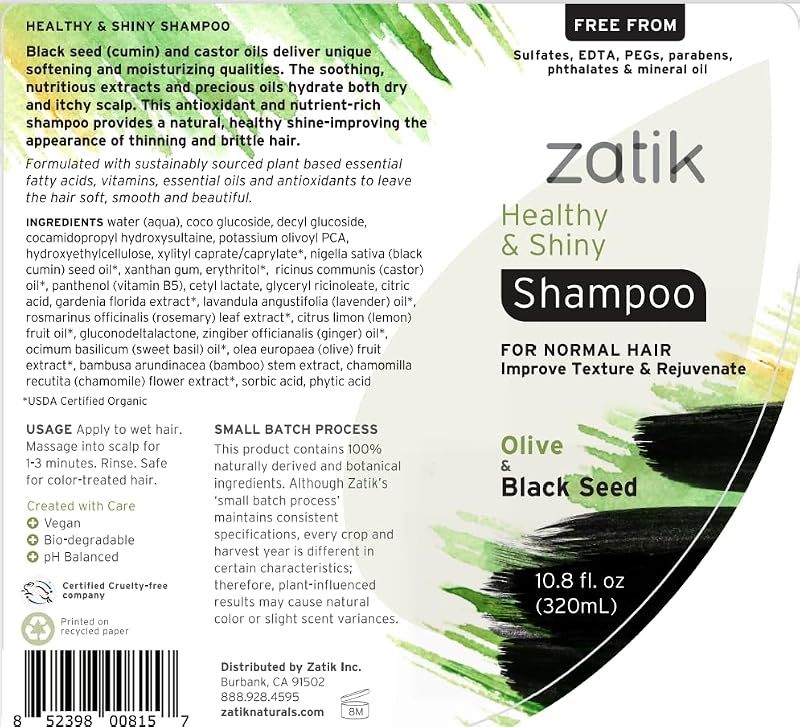Olive & Black Seed Nourishing Shampoo - Vegan, Toxic Free, 10.8 Fl Oz Pack of 2
