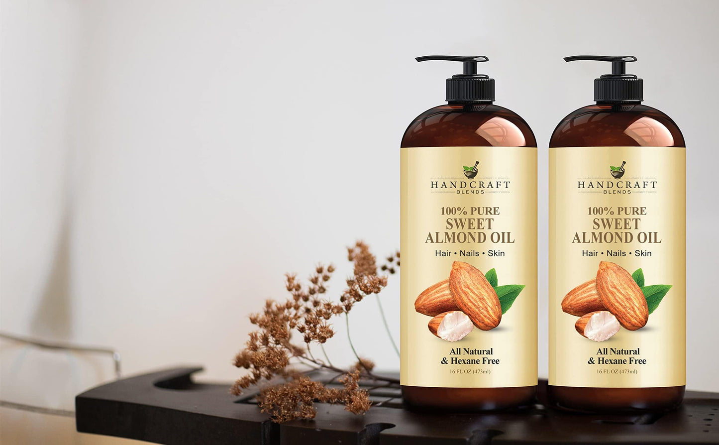 Handcraft Blends Sweet Almond Oil - 16 Fl Oz - 100% Pure and Natural - Premium Grade Carrier Oil for Skin and Hair - Hair and Body - Massage - Hexane-Free
