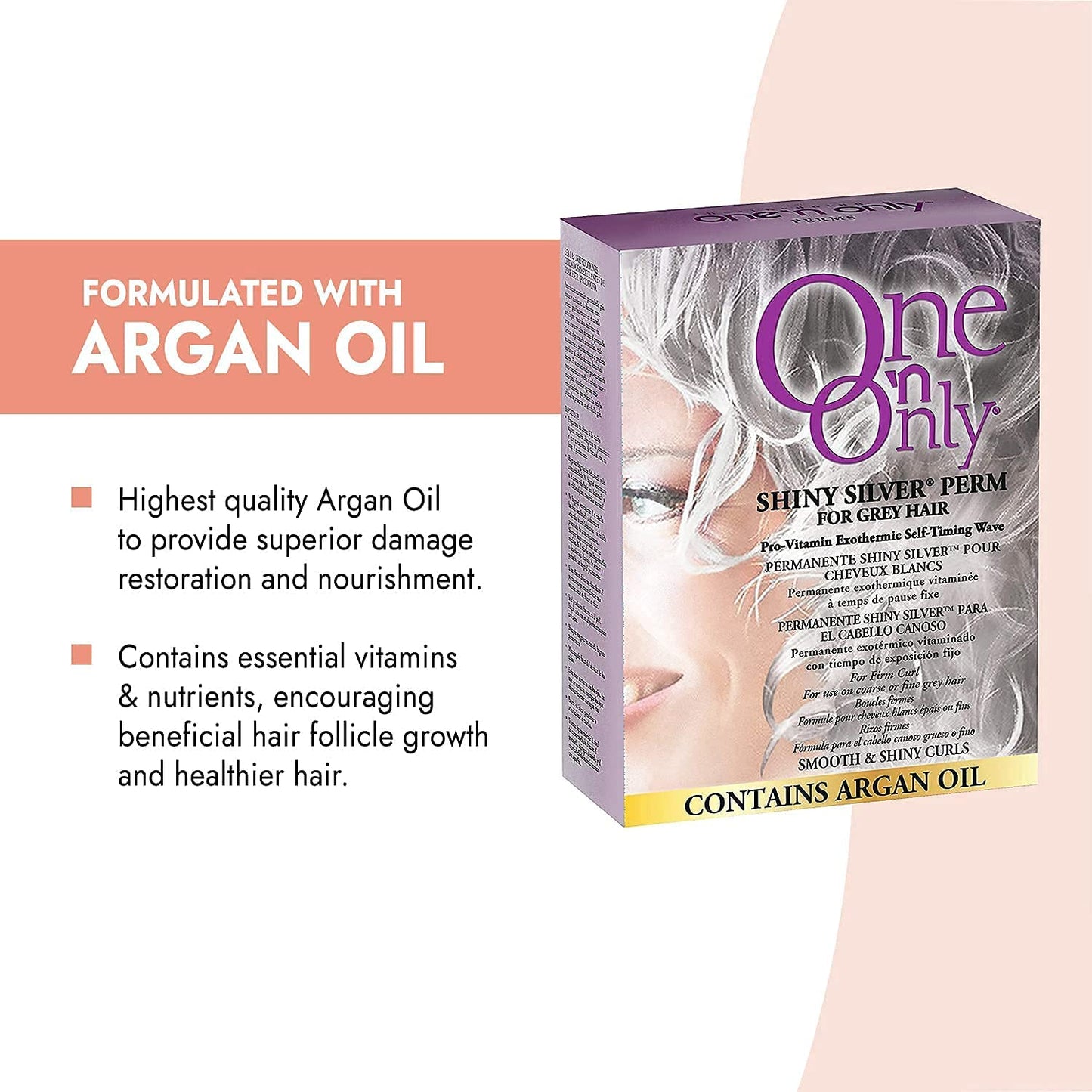 One 'n Only Shiny Silver Perm with Argan Oil for Gray Hair, Enhances Natural Silver Highlights, Exothermic Chemical Heat Ensures Gentle, Deep, and Even Processing