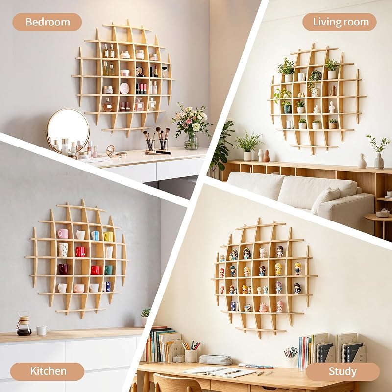 Oversize 46 x 46 Inch Wall-Mount Mug Display Shelf with 28 Slots
