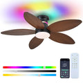 Brown Palm Leaf 46in Ceiling Fan with Lights, RGB Side Light, 6-Speed DC Motor, Remote & 3CCT Dimmable LED, Quiet Flush Mount - Variation: Brown-Palm Leaf+46in