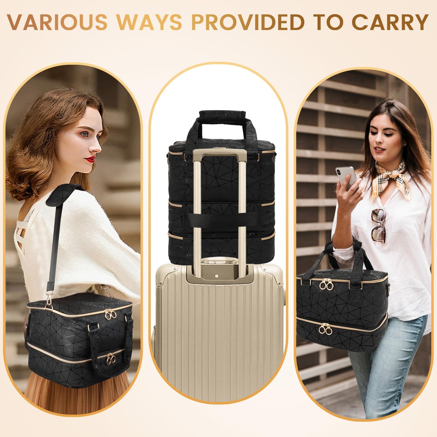 Nail Polish Organizer Bag Holds 84 Bottles & Nail Lamp, 3 Layers Nail Kit Storage Carrying Case Pu Leather, Large Nail Supplies Organizer With Shoulder Strap, Portable Travel Nail Bag For Nail Tech