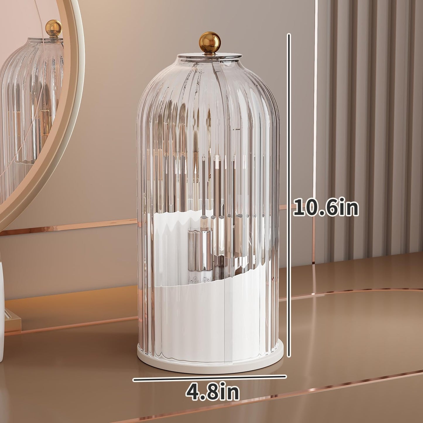 Dimmeda Makeup Brush Holder Organizer with Lid, 360° Rotating Dustproof & Waterproof Makeup Brushes Organizer for Vanity and Bathroom, Cosmetics Make up Brush Organizer (Clear)