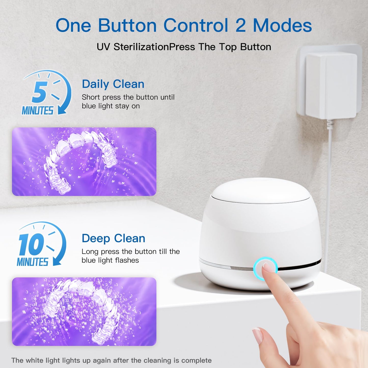 Midomi Ultrasonic Retainer Cleaner, 45kHz Denture Cleaner Machine, 5min and 10min Modes with Rechargable Top Cover, 200ml Dental Cleaning Pod, MouthGuard Cleaner for Aligner NightGuard Jewelry(White)