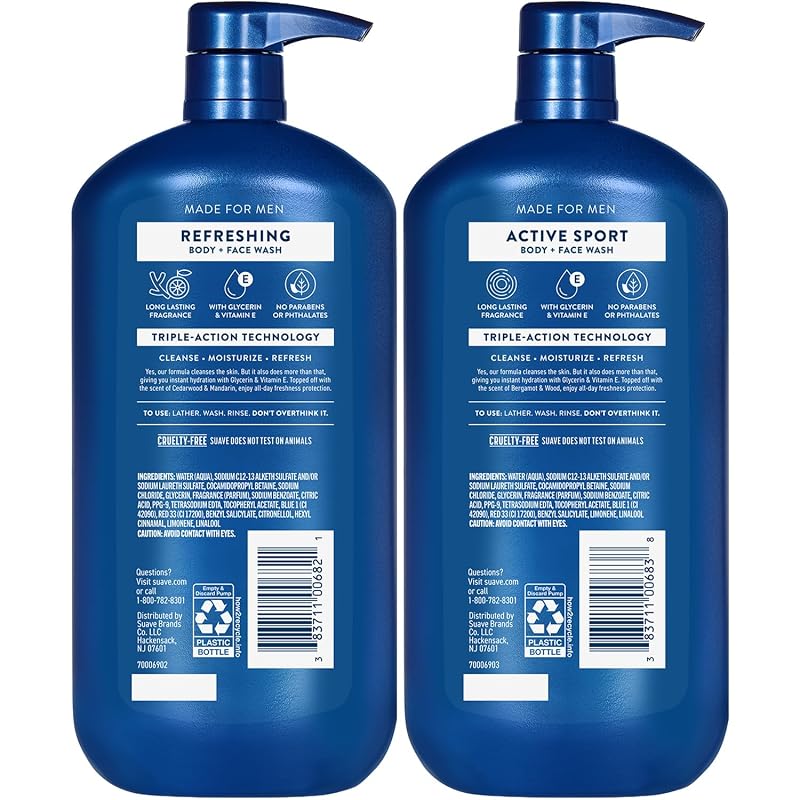 Suave Men Body Wash Bundle – Energizing Sport & Refreshing 30 Oz Each (3-Piece)