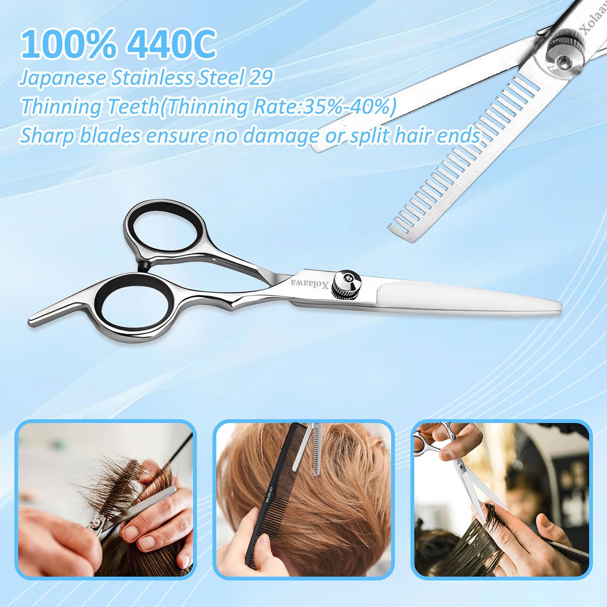 Xolaawa Hair Cutting Scissors, Thinning Shears Kit. Premium Stainless Steel Salon Scissors, Edge Scissor, Razor.for Hairdressing, Salon and Home