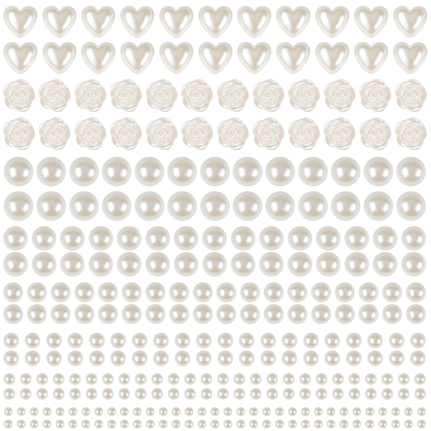 GIFOHAPY 4366 PCS Self Adhesive Pearl Stickers，Pearl Stickers for Crafts Kids，Assorted Sizes & Shape Stick on Pearls for Hair, Face, Makeup, Eye 3mm/4mm/5mm/6mm/8mm/10mm/Rose/Heart Shape