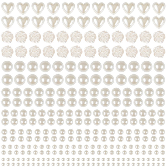 GIFOHAPY 4366 PCS Self Adhesive Pearl Stickers，Pearl Stickers for Crafts Kids，Assorted Sizes & Shape Stick on Pearls for Hair, Face, Makeup, Eye 3mm/4mm/5mm/6mm/8mm/10mm/Rose/Heart Shape