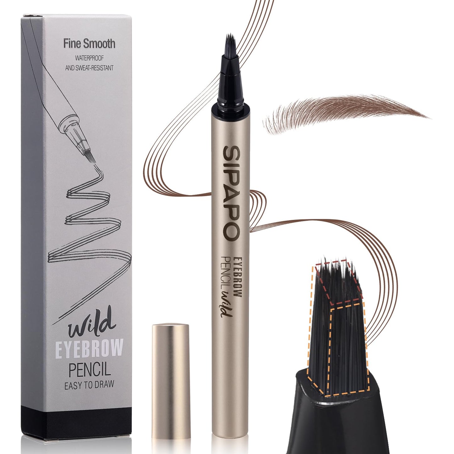 Microblading Brow-Fection Eyebrow Pen – Waterproof Smudge-Proof Liquid Eyebrow Tattoo Pen for Hair-Like Strokes, Long-Lasting Precision Eyebrow Pencil for All-Day Wear(02 Honey Tea Brown)